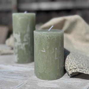 Rustic Pillar Candles in Green Tea
