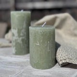 Rustic Pillar Candles in Green Tea