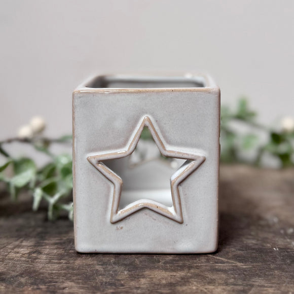 White Ceramic Star Tealight Holder - Square