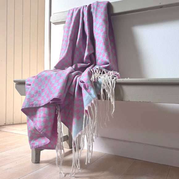 Pink and Blue Check Throw