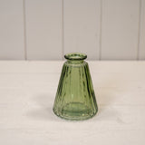 Angled Vintage Green Ribbed Glass Bottle