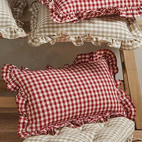 Red Gingham Ruffle Cushion