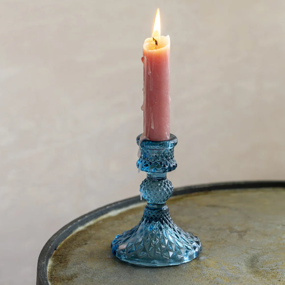 Pressed Glass Candlestick - Harlequin Blue