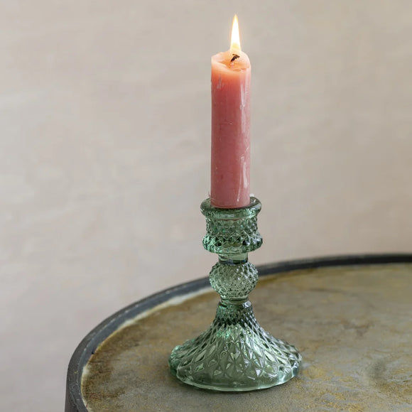 Pressed Glass Candlestick - Green