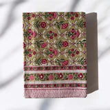 Cotton Hand Block Printed Tablecloth in Mustard and Pink