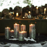 Rustic Pillar Candles in Olive