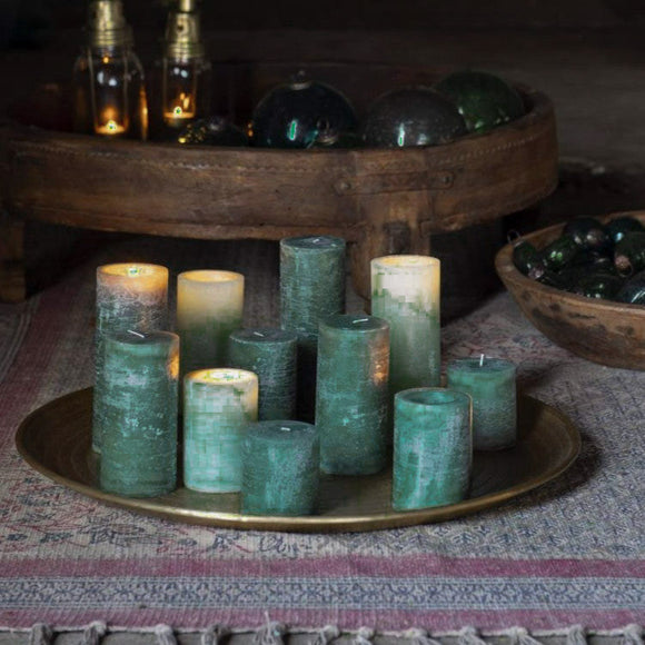 Rustic Pillar Candles in Green