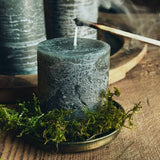 Rustic Pillar Candles in Olive