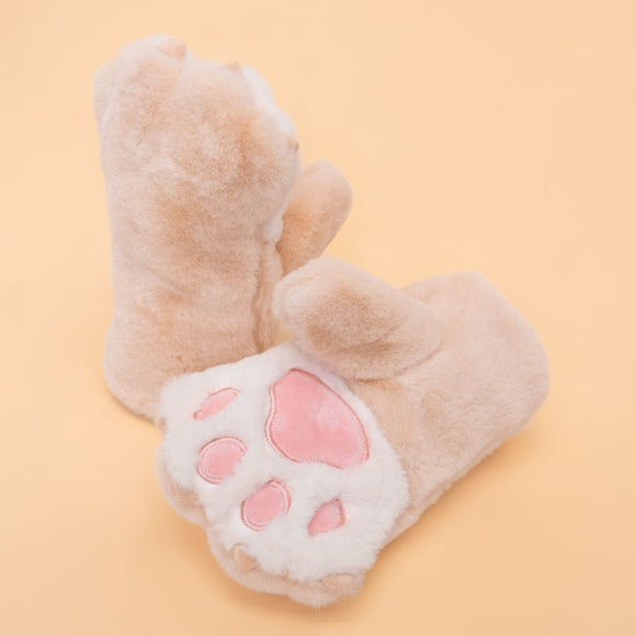 Kids Snuggly Bear Paw Mittens in Blush