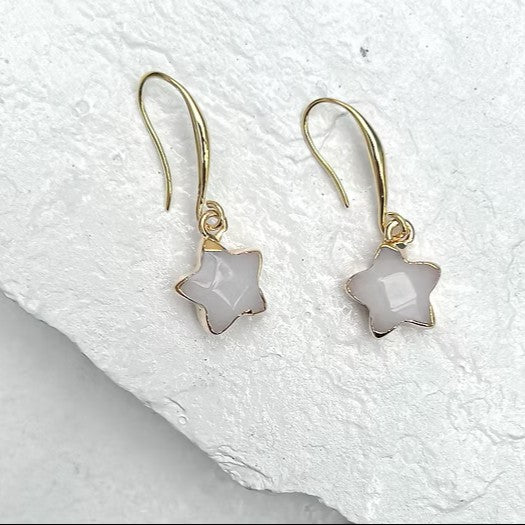 Jade White Star Gold Plated Earrings