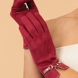 Horsebit Buckle Gloves in Ruby