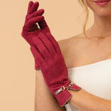 Horsebit Buckle Gloves in Ruby