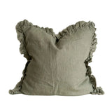 Khaki Linen Frill Cushion 45x45cm