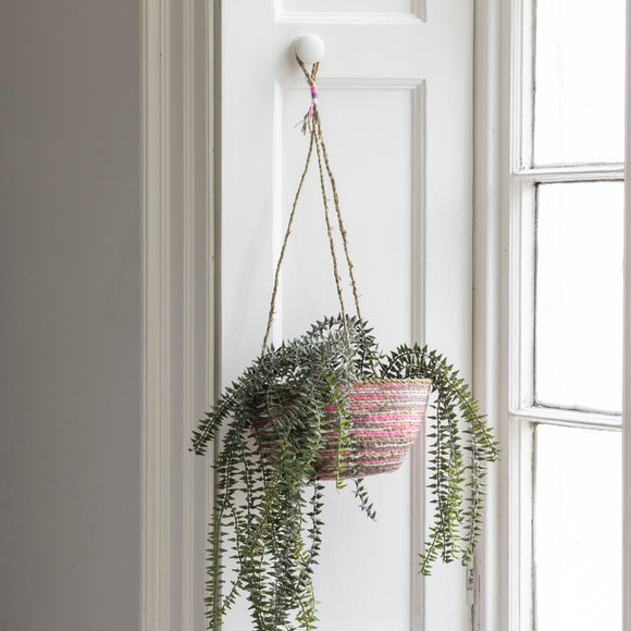 Pink Weave Seagrass Hanging Planter