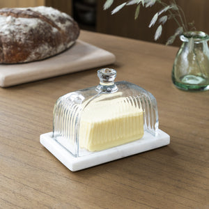 Marble and Glass Butter Dish