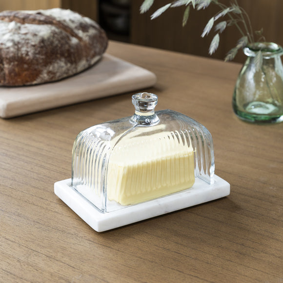 Marble and Glass Butter Dish