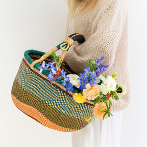 Ghanaian Handwoven Shopper Blue and Green