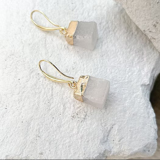 Quartz Cube Gold Plated Earrings