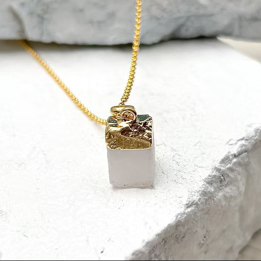 Quartz Cube Gold Plated Necklace