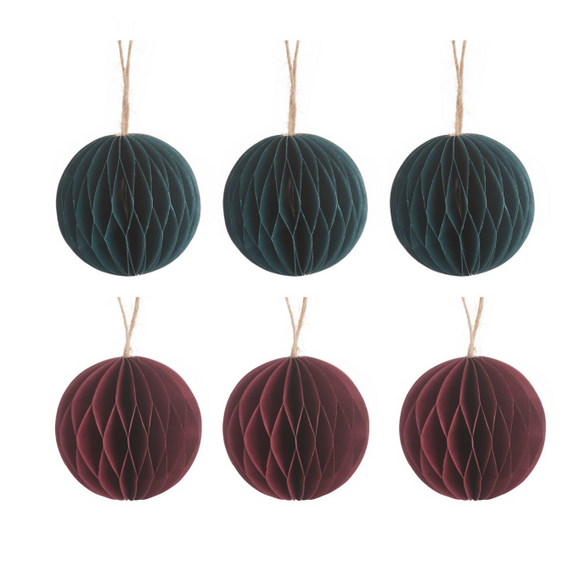 Set of 6 Wine & Forest Honeycomb Baubles