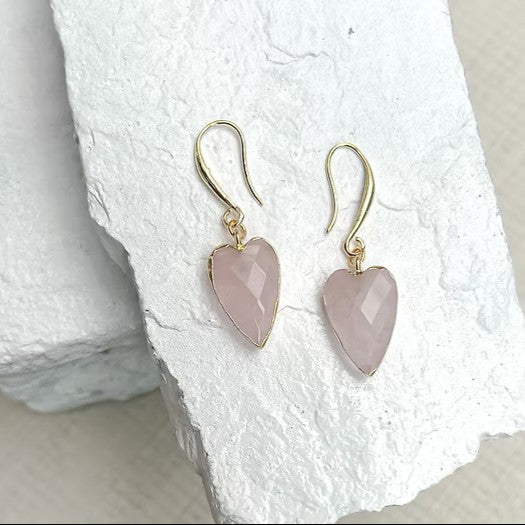 Rose Quartz Heart Gold Plated Earrings