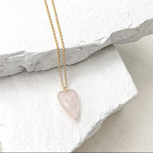 Rose Quartz Heart Gold Plated Necklace