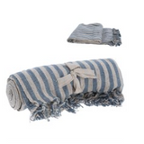 Natural and Blue Striped Throw