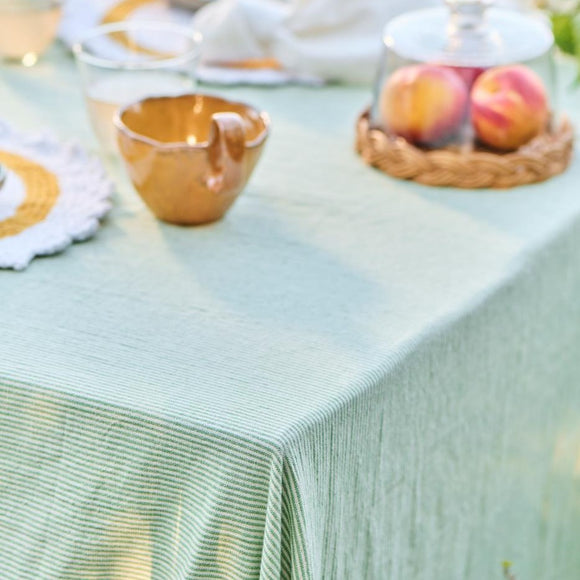 Green Stripe Cotton Tablecloth 150x250cm