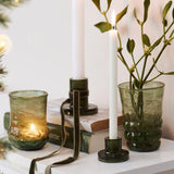 Dark Green Glass Candle Holder