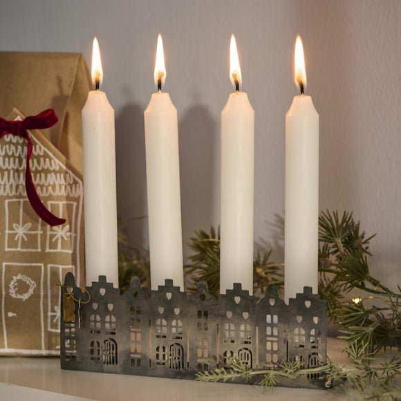 Zinc Street of Houses Candle Holder