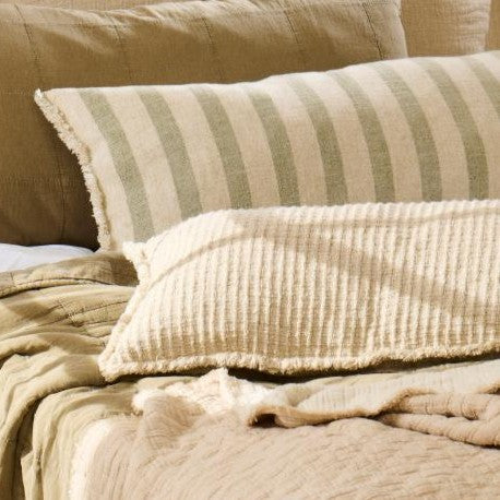 Large Rectangle Cushion in Green & Natural Stripes