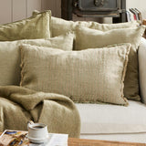 Natural Linen Cushion with Thin Green Stripes