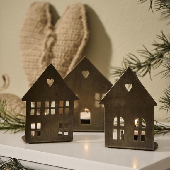 Assorted Bronze House Tealight Holders