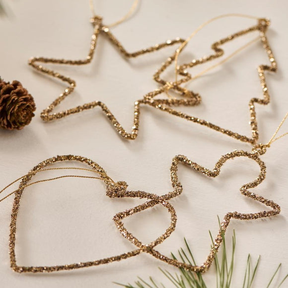 Assorted Shape Glitter Tree Decorations