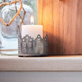 Zinc Candle Holder with Houses Silhouette