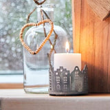 Zinc Candle Holder with Houses Silhouette