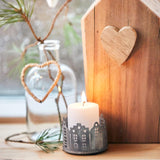 Zinc Candle Holder with Houses Silhouette