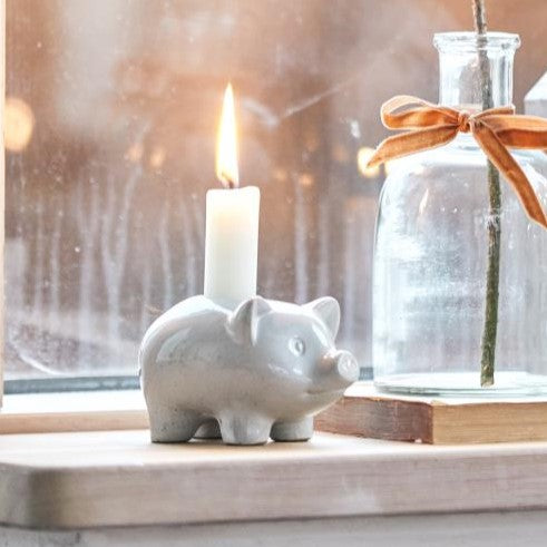 Ceramic Pig Candleholder in Pale Green