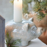 Ceramic Pig Candleholder in Pale Green