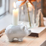 Ceramic Pig Candleholder in White