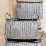 Zinc Ribbed Planters with Handles - Three Sizes