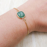 Green Aventurine square slider bracelet worn on the wrist
