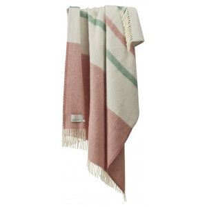 Pure New Wool Throw in Dusky Pink & Sea Green Stripe