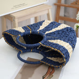 Tropical Escape Woven Beach Bag with Gold Accents