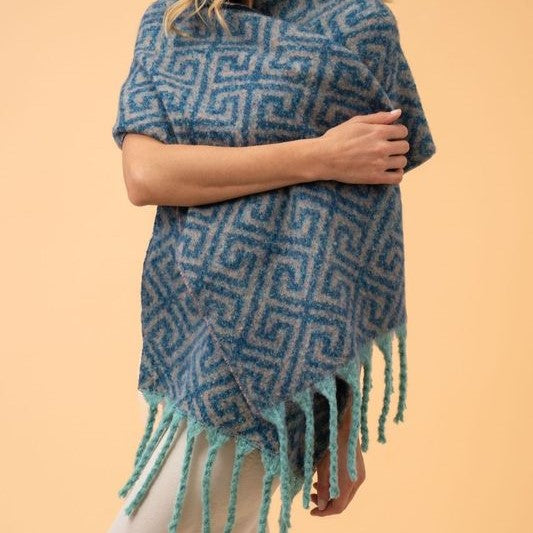 Chunky Art Deco Scarf in Denim and Taupe