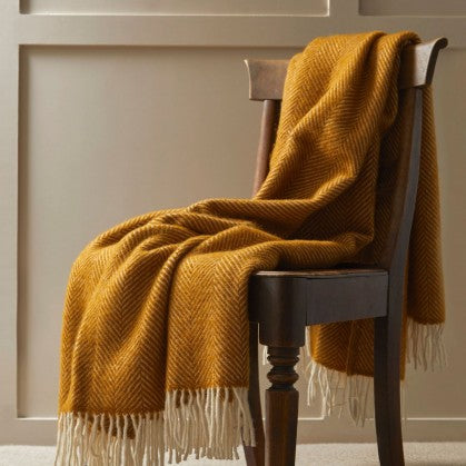 Pure New Wool Throw in Mustard Herringbone