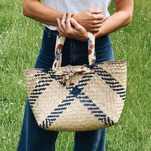 Seagrass Basket with Cotton Handle in Blue