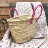 Pink Leather Handled Basket
