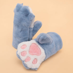 Kids Snuggly Bear Paw Mittens in Blue