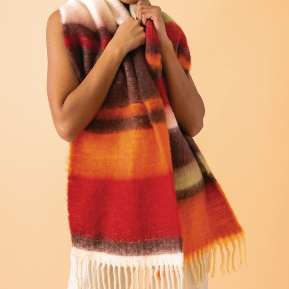 Chunky Striped Scarf in Rust & Sage